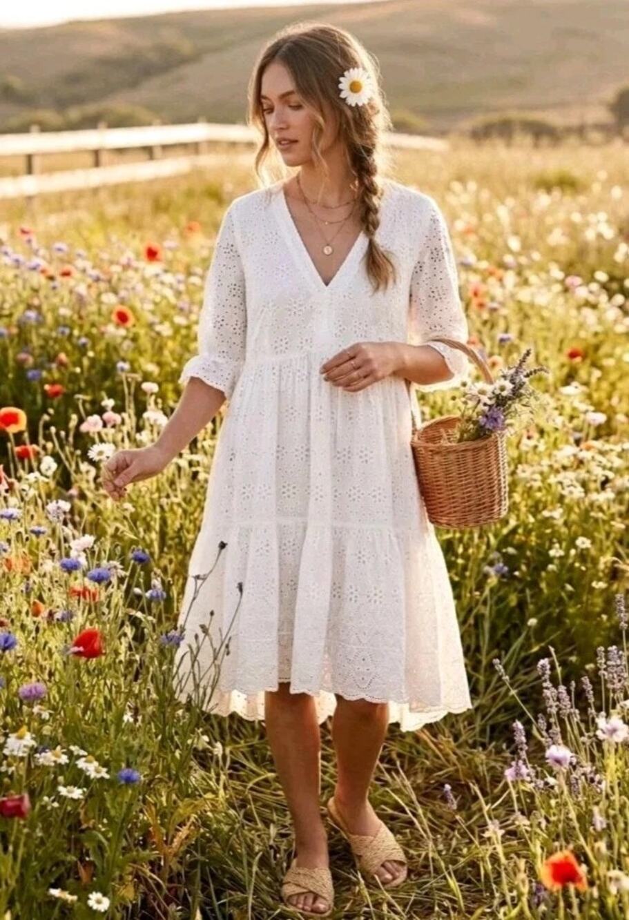 Sundance Jasmine Tiered Eyelet Dress White Size PS